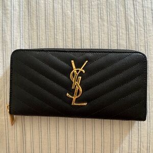 YSL Black Matelesse Chevron Zip Around Wallet